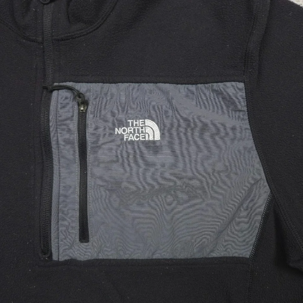 The North‎ Face Mens Large Black Quarter Zip Fleece Pullover Gray Pocket